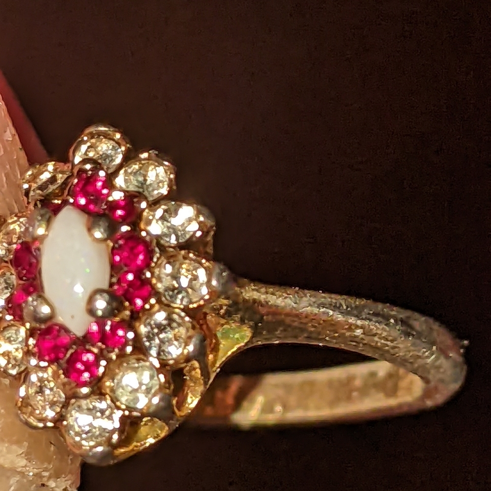 18K Opal and Garnet Diamond Petite Cluster Ring-Yellow Gold-Stamped-Natural Gems